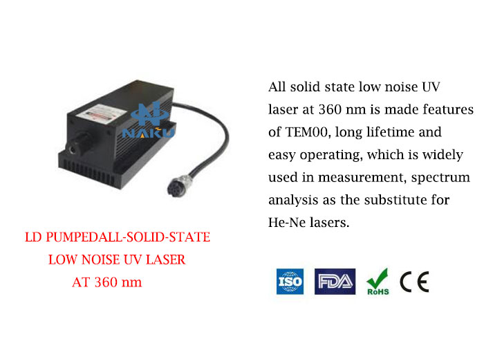 Long Lifetime Easy Operating 360nm Low Noise UV Laser 1~50mW